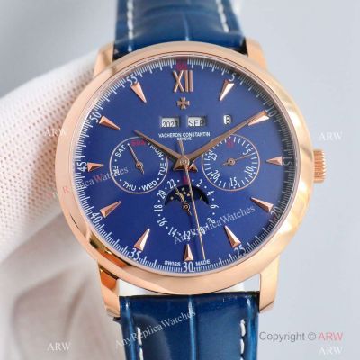 TW Factory Swiss Vacheron Constantin Perpetual Calendar Blue Dial Rose Gold Watches